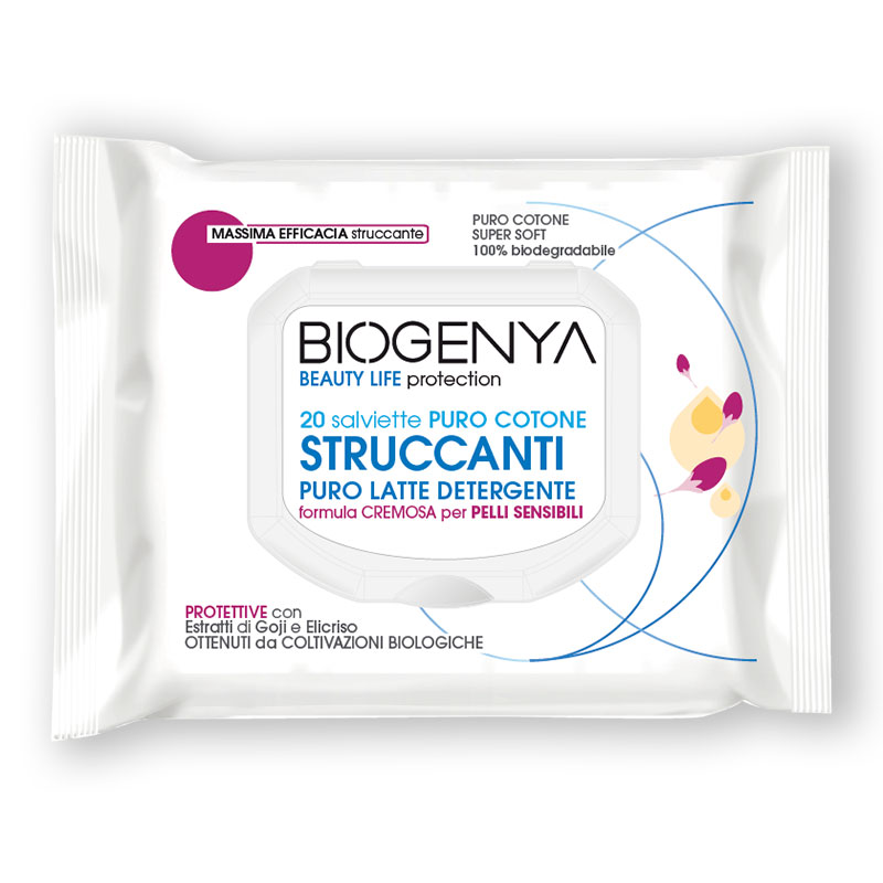 BIOGENYA OED SALVIETTE STRUCCANTI IN COTONE LATTE PELLI SENSIBILI 20 PEZZI - Farmacia Bartoli