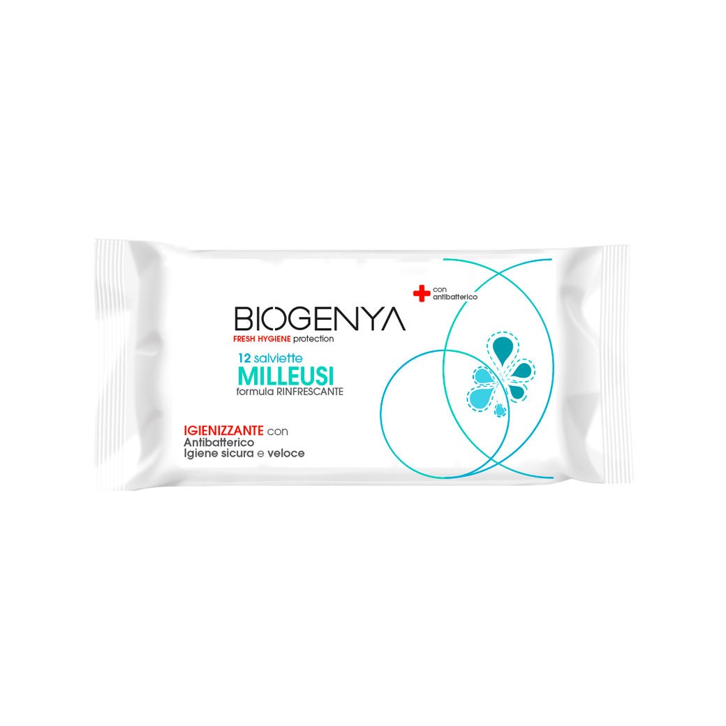 BIOGENYA FRESH HYGIENE PROTECTION 12 SALVIETTE MILLEUSI RINFRESCANTE IGIENIZZANTE - Farmacia Bartoli