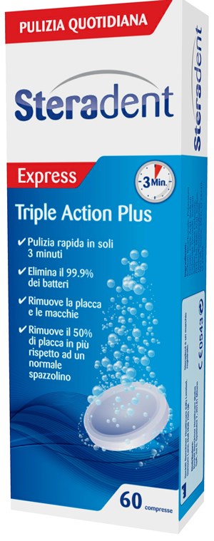 STERADENT TRIPLE ACTION PLUS 60 COMPRESSE PULENTI - Farmacia Bartoli