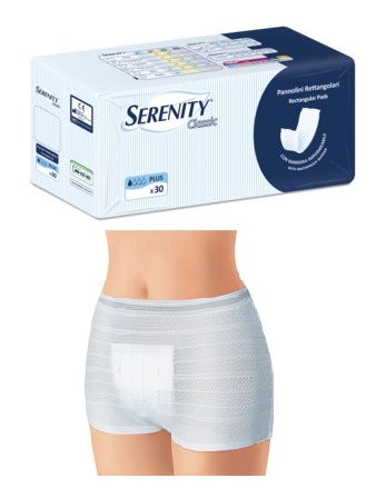 PANNOLONE PER INCONTINENZA FORMATO RETTANGOLARE CON BARRIERA SERENITY 30 PEZZI - Farmacia Bartoli