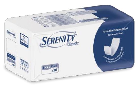 PANNOLONE PER INCONTINENZA RETTANGOLARE SENZA BARRIERA IMPERMEABILE SERENITY CLASSIC 30 PEZZI - Farmacia Bartoli