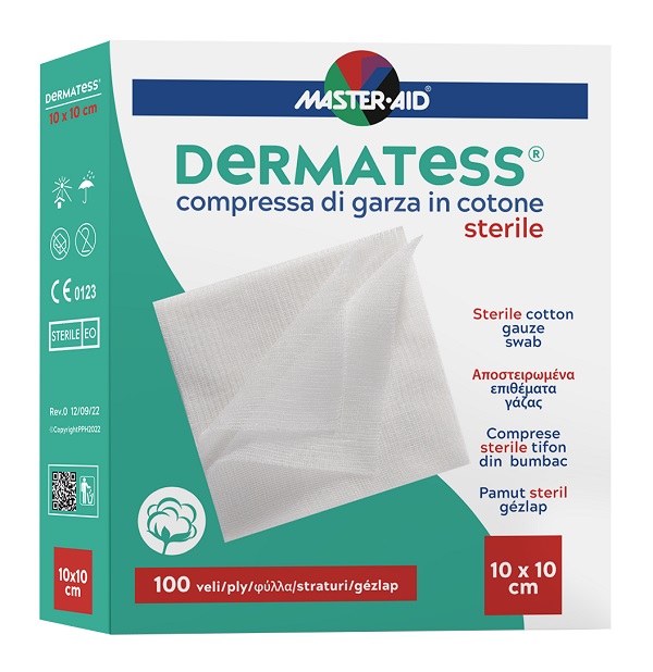 GARZA COMPRESSA MASTER-AID DERMATESS COTONE 10X10CM 100 PEZZI - Farmacia Bartoli