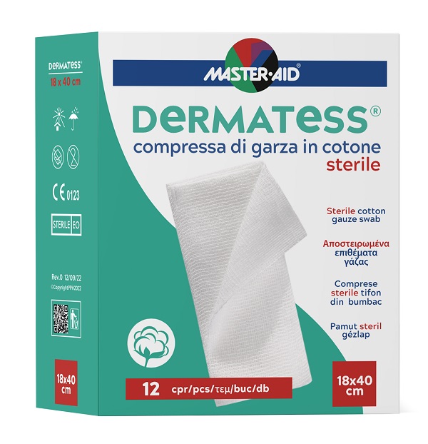 GARZA COMPRESSA MASTER-AID DERMATESS COTONE 18X40CM 12 PEZZI - Farmacia Bartoli