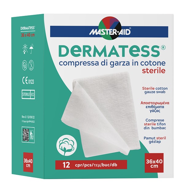 GARZA COMPRESSA MASTER-AID DERMATESS COTONE 36X40CM 12 PEZZI - Farmacia Bartoli