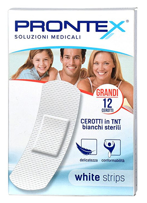 CEROTTO PRONTEX WHITE STRIPS IN TESSUTO NON TESSUTO BIANCO STERILE SCATOLA 12 CEROTTI GRANDI - Farmacia Bartoli