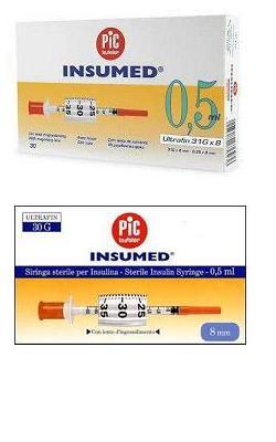 SIRINGA PER INSULINA PIC INSUMED 0,3 ML 100 UI SPAZIO ZERO AGO 30 GAUGE 8 MM 3 SACCHETTI DA 10 PEZZI - Farmacia Bartoli