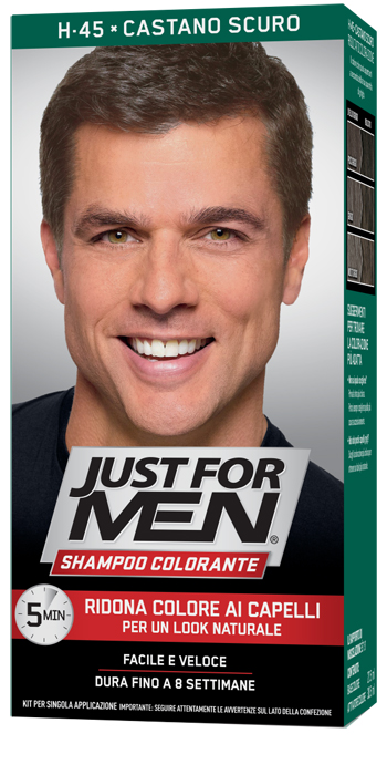 JUST FOR MEN SHAMPOO COLORANTE H45 CASTANO SCURO ATTIVATORE CHIARO 38,5 ML + BASE COLORE 27,5 ML - Farmacia Bartoli