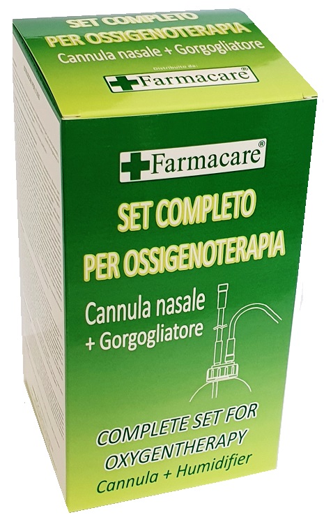 SET PER OSSIGENOTERAPIA CON SOSTEGNO A OCCHIALE MUNITO DI TUBO DI COLLEGAMENTO FLESSIBILE ANTIOTTURAMENTO ED UN GORGOGLIATORE PER UMIDUFUCAZIONE - Farmacia Bartoli