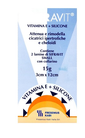 PLACCA IN SILICONE E VITAMINA E SIFRAVIT DIMENSIONI 3X12CM. INDICATA NEL TRATTAMENTO DI CHELOIDI E CICATRICI IPERTROFICHE CONSEGUENTI AD INTERVENTI C HIRURGICI, USTIONI, E FERITE - Farmacia Bartoli