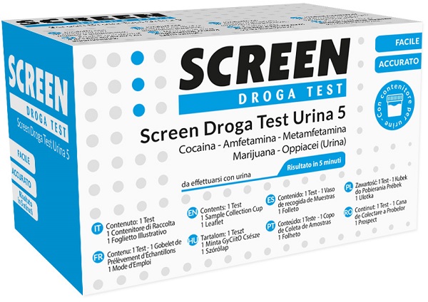 SCREEN DROGA TEST 5 DROGHE TEST ANTIDROGA CON CONTENITORE URINA - Farmacia Bartoli