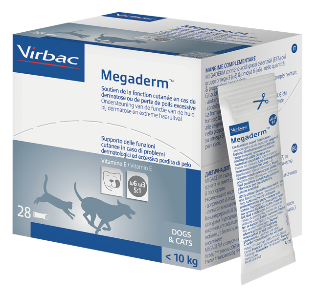 MEGADERM SUPPLEMENTO GATTI E CANI INFERIORI A 10 KG SCATOLA DA 32 SACCHETTI MONODOSE 4 ML - Farmacia Bartoli