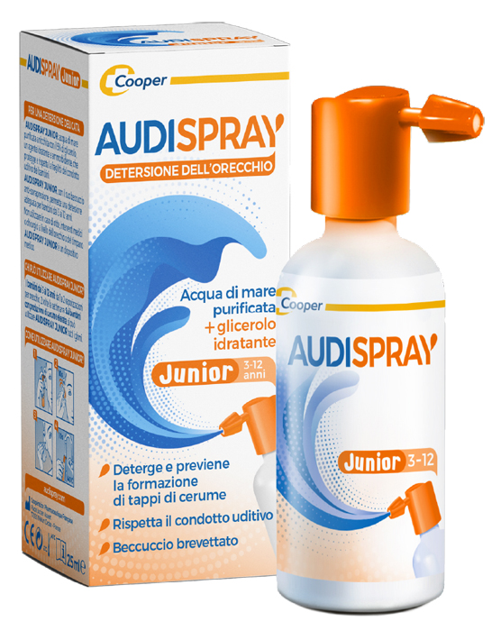 AUDISPRAY JUNIOR 3-12 ANNI SOLUZIONE DI ACQUA DI MARE IPERTONICA SPRAY SENZA GAS IGIENE ORECCHIO 25ML - Farmacia Bartoli
