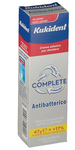 KUKIDENT COMPLETE CREMA ADESIVA PER PROTESI DENTARIE CON ANTIBATTERICO 47 G - Farmacia Bartoli