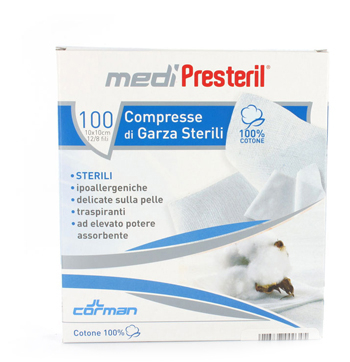 GARZA COMPRESSA MEDIPRESTERIL FU STERILE MONOUSO 10X10CM 100PEZZI - Farmacia Bartoli