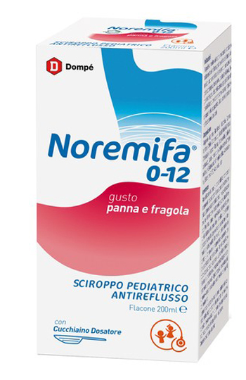 SCIROPPO PEDIATRICO ANTIREFLUSSO NOREMIFA 0-12 FLACONE 200 ML GUSTO PANNA E FRAGOLA - Farmacia Bartoli