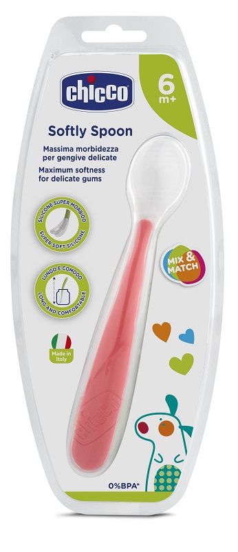 CHICCO CUCCHIAIO MORBIDO SILICONE 6M+ ROSSO UP - Farmacia Bartoli