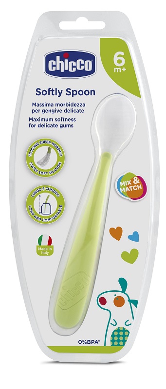 CHICCO CUCCHIAIO MORBIDO SILICONE 6M+ VERDE UP - Farmacia Bartoli