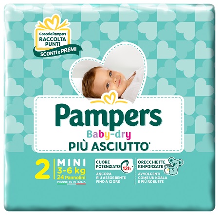 PANNOLINI PER BAMBINI PAMPERS BABY DRY DOWNCOUNT NO FLASH MINI 24 PEZZI BUONO SCONTO - Farmacia Bartoli