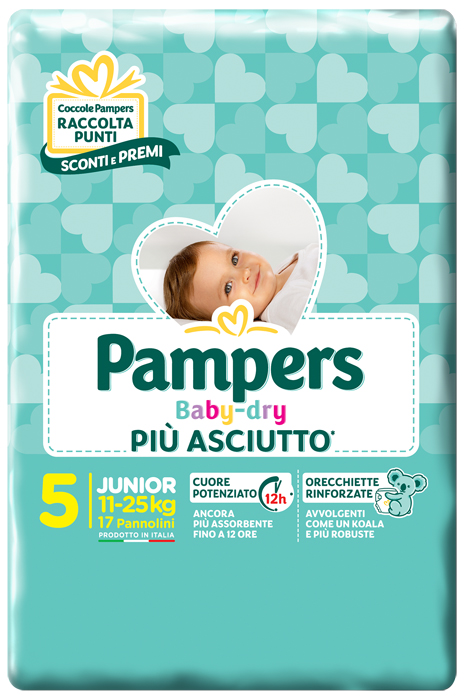PANNOLINI PER BAMBINI PAMPERS BABY DRY DOWNCOUNT NO FLASH JUNIOR 17 PEZZI - Farmacia Bartoli