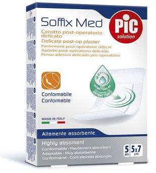 CEROTTO PIC SOFFIX MED IN TNT CON TAMPONE CENTRALE ASSORBENTE STERILE MONOUSO 5X7 CM ANTIBATTERICO 5 PEZZI - Farmacia Bartoli