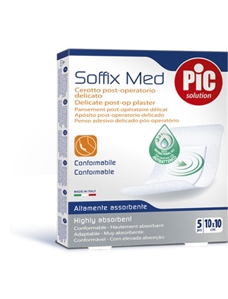 CEROTTO PIC SOFFIX MED IN TNT CON TAMPONE CENTRALE ASSORBENTE STERILE MONOUSO 10X10 CM ANTIBATTERICO 5 PEZZI - Farmacia Bartoli