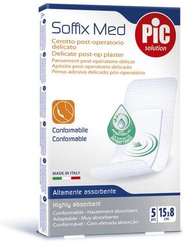 CEROTTO PIC SOFFIX MED IN TNT CON TAMPONE CENTRALE ASSORBENTE STERILE MONOUSO 15X8 CM ANTIBATTERICO 5 PEZZI - Farmacia Bartoli