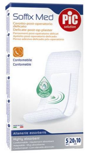 CEROTTO PIC SOFFIX MED IN TNT CON TAMPONE CENTRALE ASSORBENTE STERILE MONOUSO 10X20 CM ANTIBATTERICO 5 PEZZI - Farmacia Bartoli
