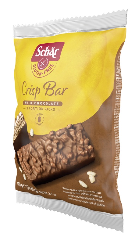 SCHAR CRISP BAR WAFERS CON NOCCIOLE RICOPERTI DI RISO SOFFIATO E CIOCCOLATO AL LATTE 3 PORZIONI DA 35 G - Farmacia Bartoli