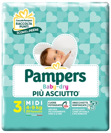 PAMPERS BABY DRY DOWNCOUNT MIDI 20 PEZZI - Farmacia Bartoli