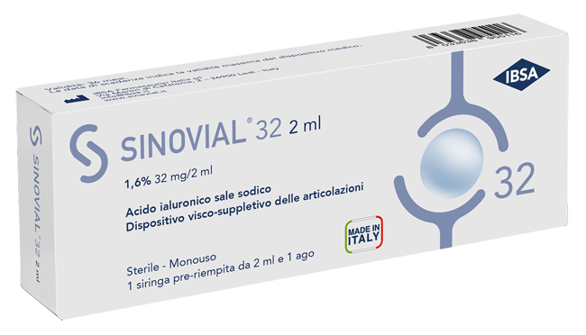 SIRINGA INTRA-ARTICOLARE SINOVIAL 32 ACIDO IALURONICO SALE SODICO 1,6% 32MG/2ML 2ML + AGO 21 GAUGE - Farmacia Bartoli