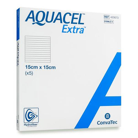 MEDICAZIONE IN TECNOLOGIA HYDROFIBER IN CARBOSSIMETILCELLULOSA SODICA E CELLULOSA RIGENERATA AQUACEL EXTRA 15X15 CM 5 PEZZI - Farmacia Bartoli