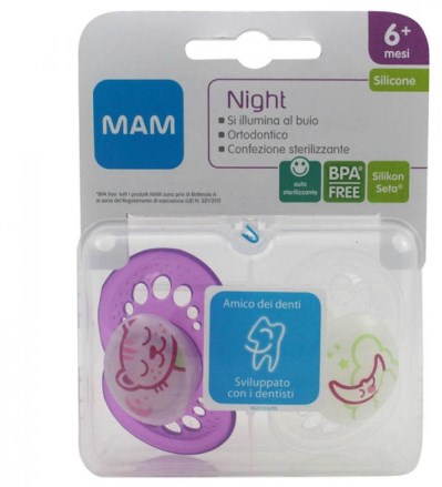 MAM NIGHT SUCCHIETTO 6+ SILICONE CONFEZIONE DOPPIA - Farmacia Bartoli