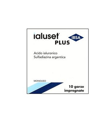 GARZA IALUSET PLUS IMPREGNATA DI CREMA DI ACIDO IALURONICO 0,05%, DI SULFADIAZINA ARGENTICA 1%, MACROGOL, GLICEROLO E ACQUA 10 X 10 CM 10 PEZZI - Farmacia Bartoli