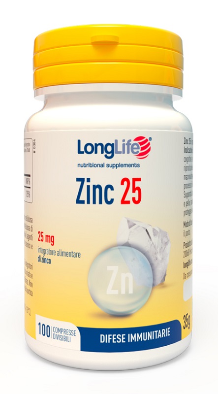 LONGLIFE ZINC 25 MG 100 COMPRESSE DIVISIBILI - Farmacia Bartoli
