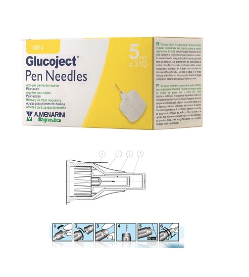 AGO PER PENNA DA INSULINA GLUCOJECT LUNGHEZZA 5 MM GAUGE 31 100 PEZZI - Farmacia Bartoli