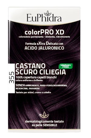 EUPHIDRA COLORPRO XD 355 CASTANO SCURO CILIEGIA GEL COLORANTE CAPELLI IN FLACONE + ATTIVANTE + BALSAMO + GUANTI - Farmacia Bartoli