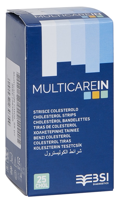 TEST COLESTEROLEMIA MULTICARE IN COLESTEROLO IN STRISCE CON ASPIRAZIONE CAPILLARE 25 PEZZI - Farmacia Bartoli
