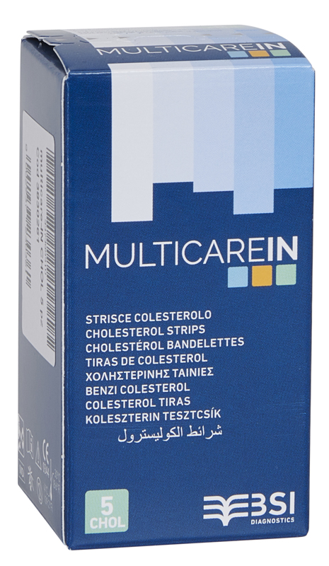 TEST COLESTEROLEMIA MULTICARE IN COLESTEROLO IN STRISCE CON ASPIRAZIONE CAPILLARE 5 PEZZI - Farmacia Bartoli