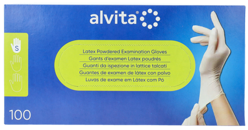 GUANTI DA ISPEZIONE ALVITA IN LATTICE TALCATI S 100 PEZZI - Farmacia Bartoli