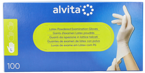GUANTI DA ISPEZIONE ALVITA IN LATTICE TALCATI L 100 PEZZI - Farmacia Bartoli