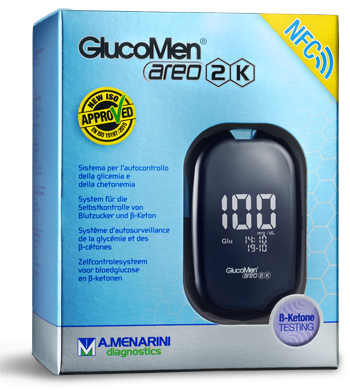 GLUCOMETRO GLUCOMEN AREO 2K PER AUTOMISURAZIONE DELLA GLICEMIA DA SANGUE INTERO CAPILLARE DIMENSIONE 85,5X56X18,2 MM PESO 46 G - Farmacia Bartoli