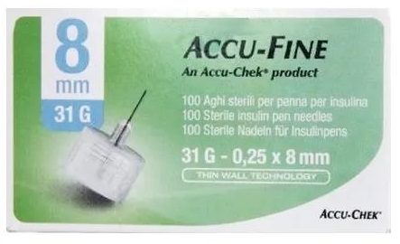 AGO PER PENNA DA INSULINA ACCU-FINE PEN NEEDLE ACCU-CHEK GAUGE 31 X 8MM 100 PEZZI - Farmacia Bartoli