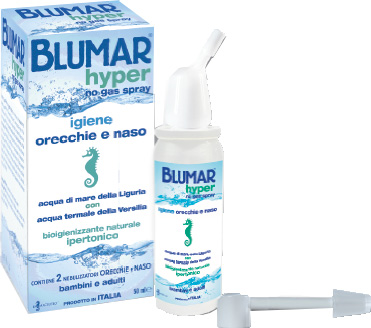 BLUMAR HYPER SPRAY NO GAS SOLUZIONE IPERTONICA DI ACQUA DI MARE E ACQUA TERMALE PER IGIENE NASO E ORECCHIO 50 ML - Farmacia Bartoli