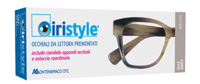 OCCHIALE DA LETTURA PREMONTATO IRISTYLE ELLE GREY +1,00 CON CIONDOLO APPENDI-OCCHIALE E ASTUCCIO COORDINATO 1 PAIO - Farmacia Bartoli