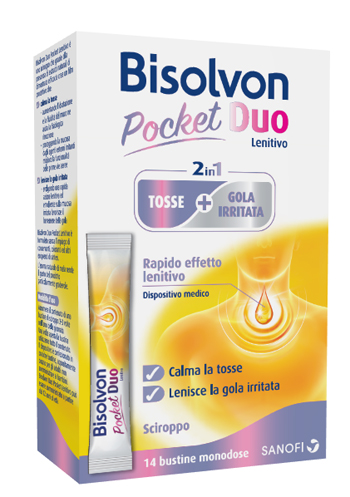 BISOLVON DUO POCKET LENITIVO TOSSE + GOLA IRRITATA A BASE DI MIELE E ALTEA 14 BUSTINE MONODOSE 10 ML - Farmacia Bartoli