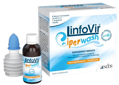 LINFOVIR IPERWASH SOLUZIONE SALINA IPERTONICA TAMPONATA 8 FLACONI DA 60 ML + 1 EROGATORE NASALE - Farmacia Bartoli