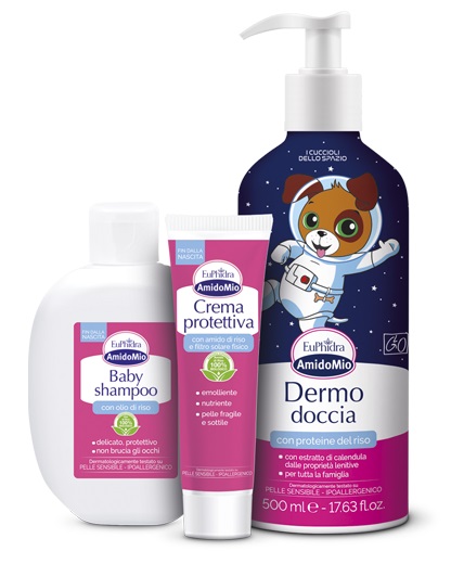 EUPHIDRA AMIDOMIO COFANETTO SPAZIO DOCCIA 1 DERMO DOCCIA 500 ML + 1 BABY SHAMPOO 200 ML + 1 CREMA PROTETTIVA 50 ML - Farmacia Bartoli
