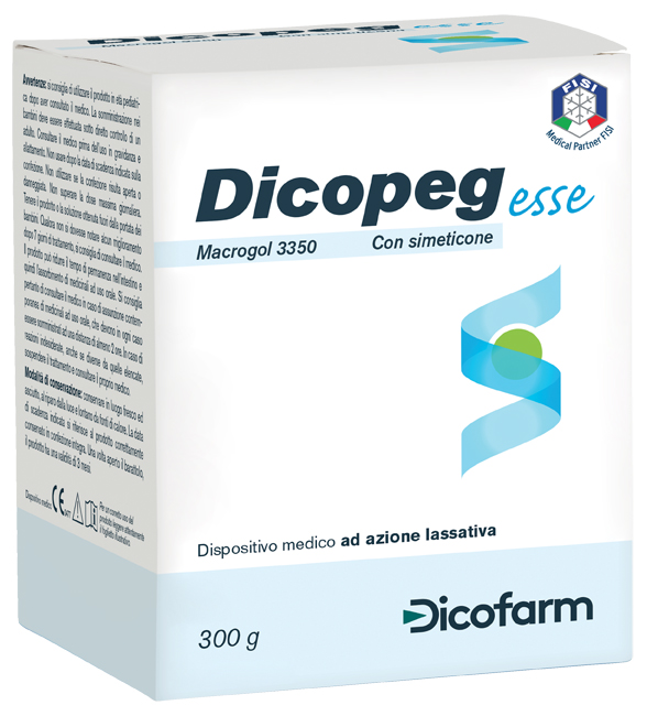 POLIMERO INERTE IDROSOLUBILE MACROGOL 3350 DICOPEG ESSE CON SIMETICONE PER TRATTAMENTO STIPSI POLVERE 300 G - Farmacia Bartoli