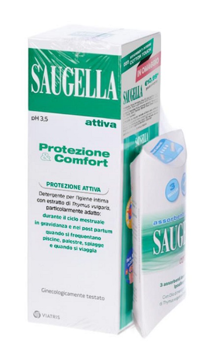 SAUGELLA PROTEZIONE&COMFORT BUNDLE 1 ATTIVA 250 ML + 3 ASSORBENTI INTERNI REGULAR IN OMAGGIO + GADGET STICKERS MOTIVAZIONALI - Farmacia Bartoli