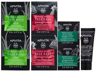 APIVITA PROMO XM EXPRESS BEAUTY MASCHERA VISO IDRATANTE RINFRESCANTE + MASCHERA VISO ILLUMINANTE RIVITALIZZANTE + DIETA DETOX + GEL DETERGENTE NERO VISO OCCHI - Farmacia Bartoli